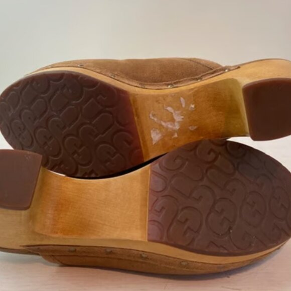 UGG Abbie Tan Suede Clogs, Studded, Sherpa Footbed – Women’s Size 8 - Picture 12 of 14